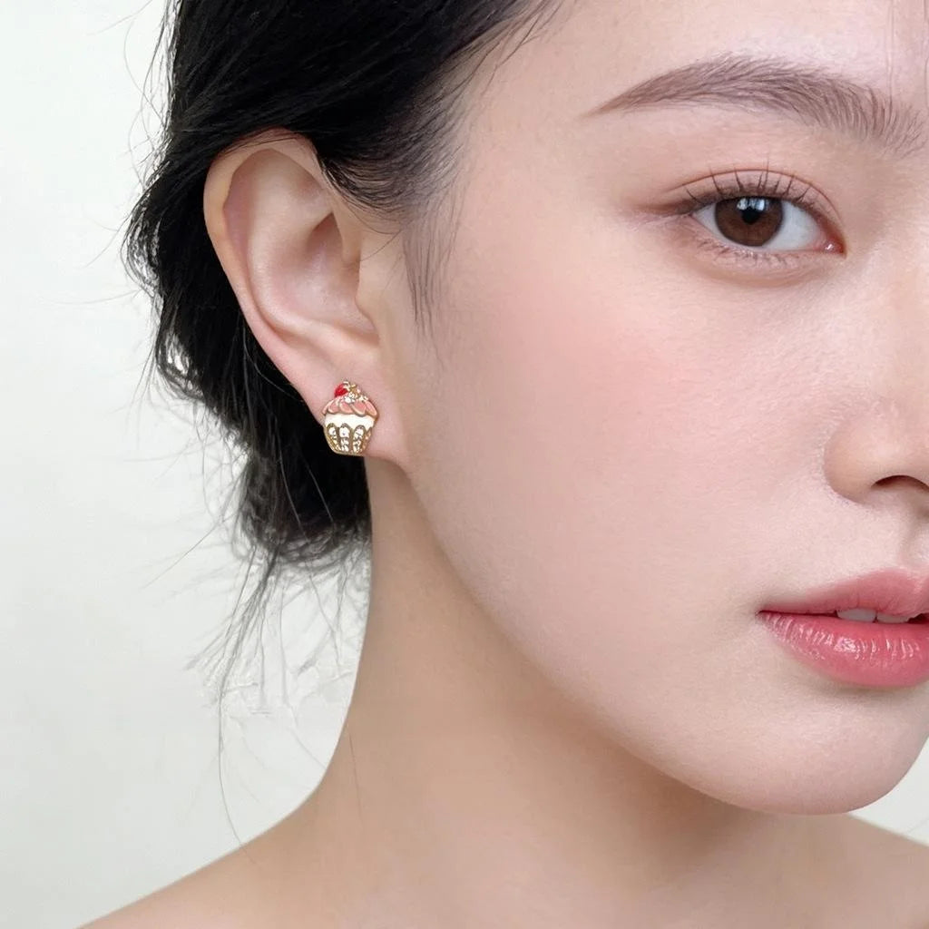Cute Hand Painted Cake Ice Cream Stud Earrings For Women Copper Zircon Micro Pave Sweet Jewelry