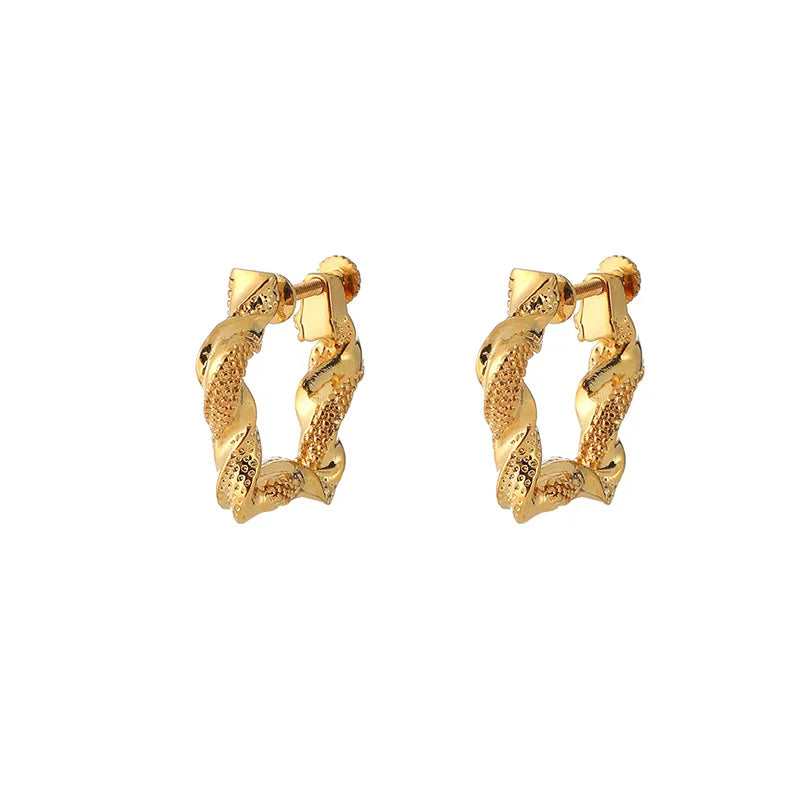Elegant Gold Alloy Twisted Hoop Five Point Star Stud & Clip On No Piercing Textured Statement Earrings