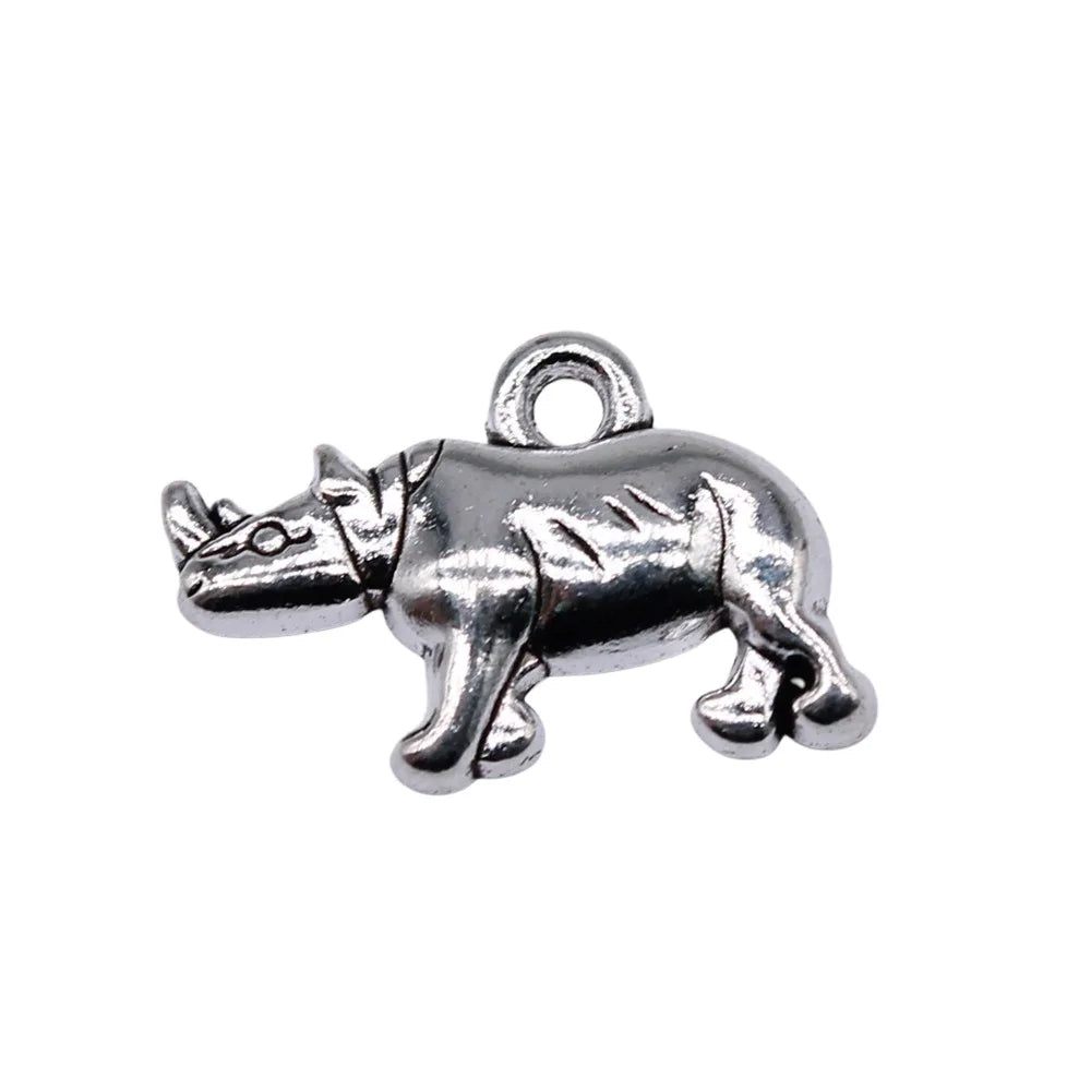 20x13mm 1.05g Antique Silver Zinc Alloy Rhinoceros Charm Pendant for DIY Animal Jewelry Making