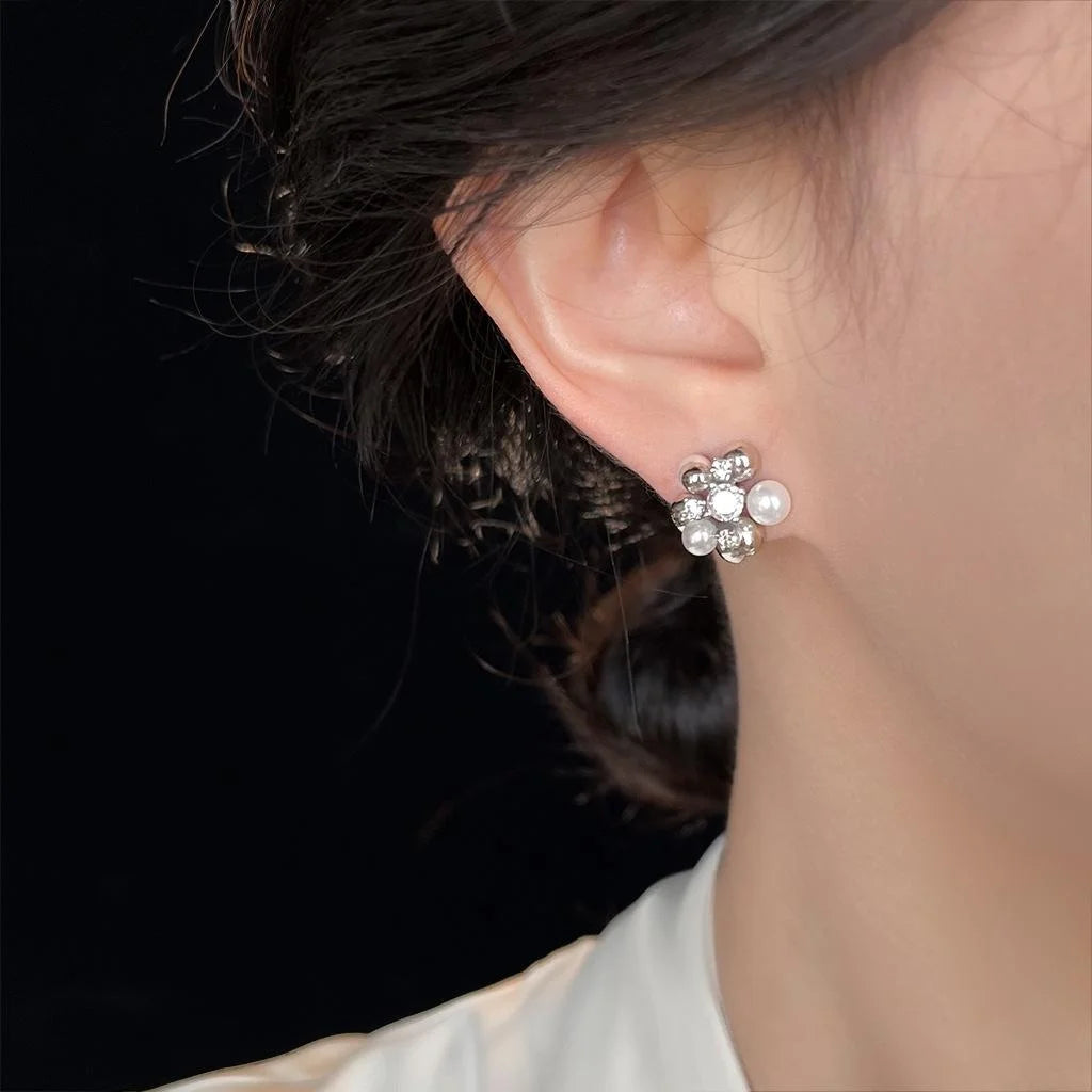 Minimalist Flower Ball Micro Pave Zircon Copper Stud Earrings