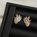 Ocean Shell Zircon Stud Earrings Silver Plated Pin Geometric Round Designer Fashion Jewelry