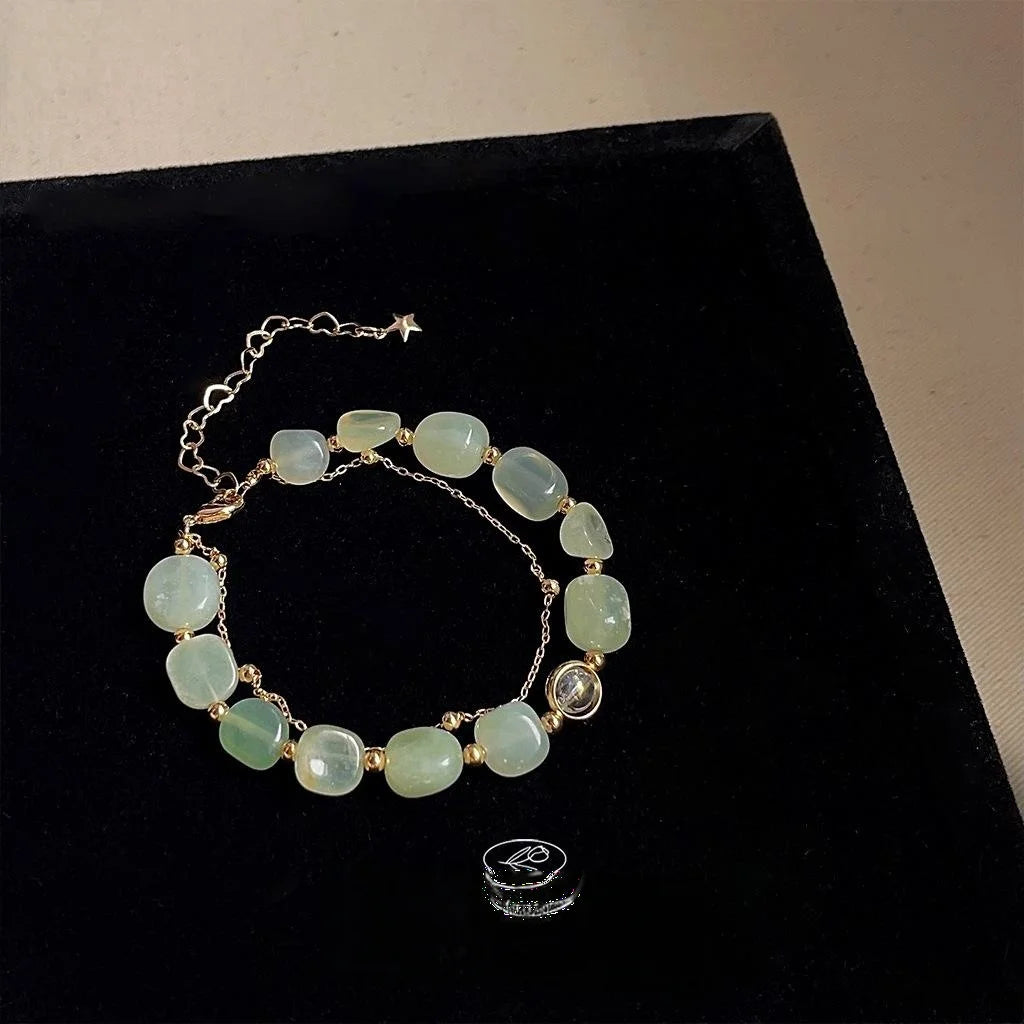 Natural Green Aventurine Bracelet Sweet Forest Style Geometric Ring Charm Summer Jewelry