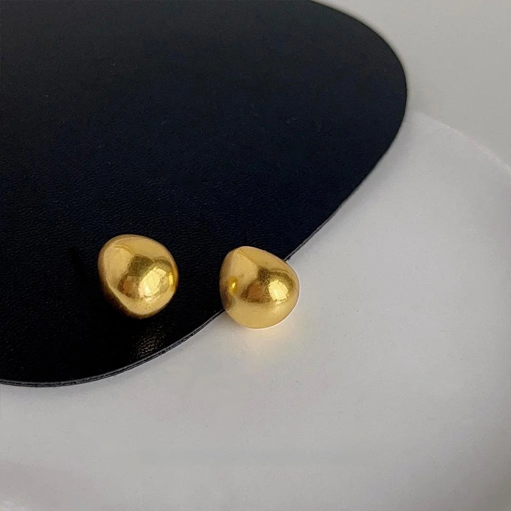 Vintage Matte Gold Bean Copper Stud Earrings For Women Geometric Round Commuter Jewelry