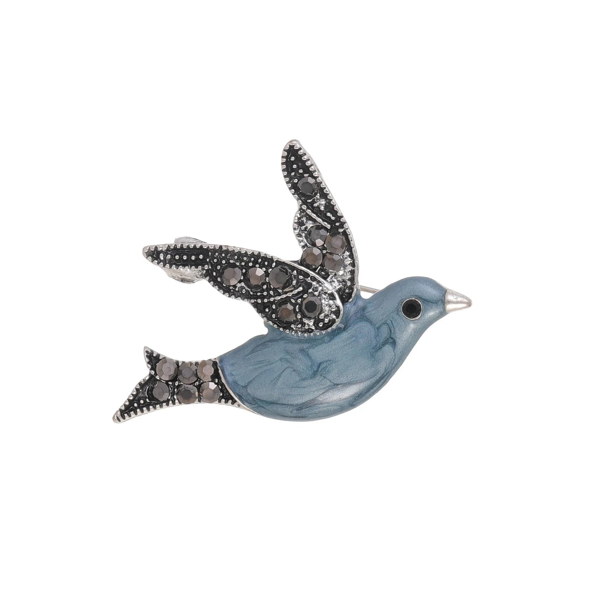 Cute Blue Peace Dove Bird Brooch With Rhinestone Wings, Enamel Alloy Lapel Pin Corsage Gift For Women