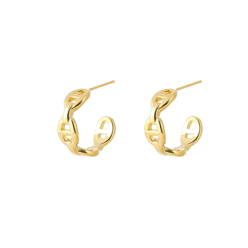 Elegant Gold Alloy Smooth Pig Nose Spiral Disc Stud & Clip On No Piercing Commuter Hoop Earrings