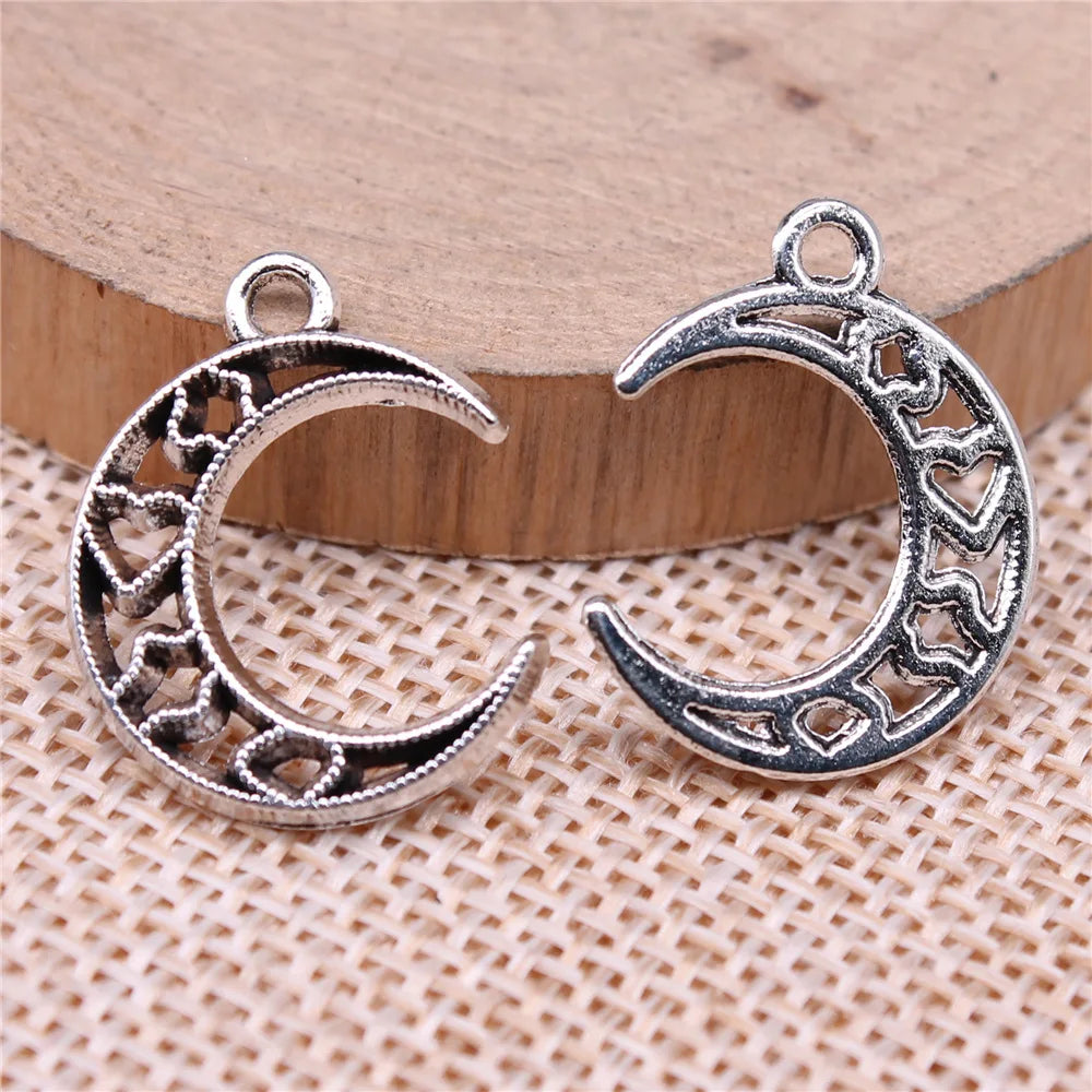 22x17mm 1.1g Antique Silver Zinc Alloy Heart Moon Charm Pendant for DIY Necklace Bracelet Making