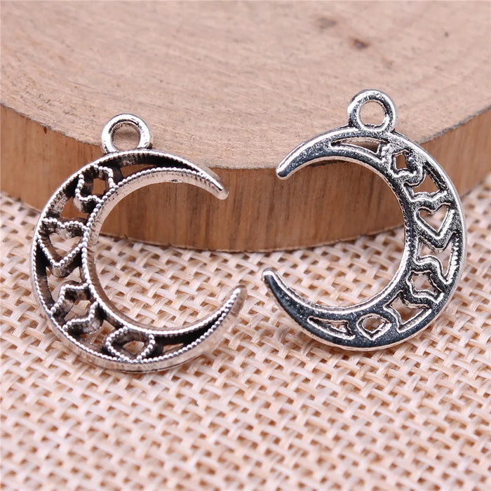 22x17mm 1.1g Antique Silver Zinc Alloy Heart Moon Charm Pendant for DIY Necklace Bracelet Making