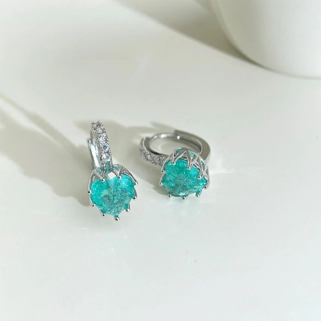 Copper Heart Drop Earrings With Micro Pave Zircon, Blue Green Sweet Minimalist Jewelry