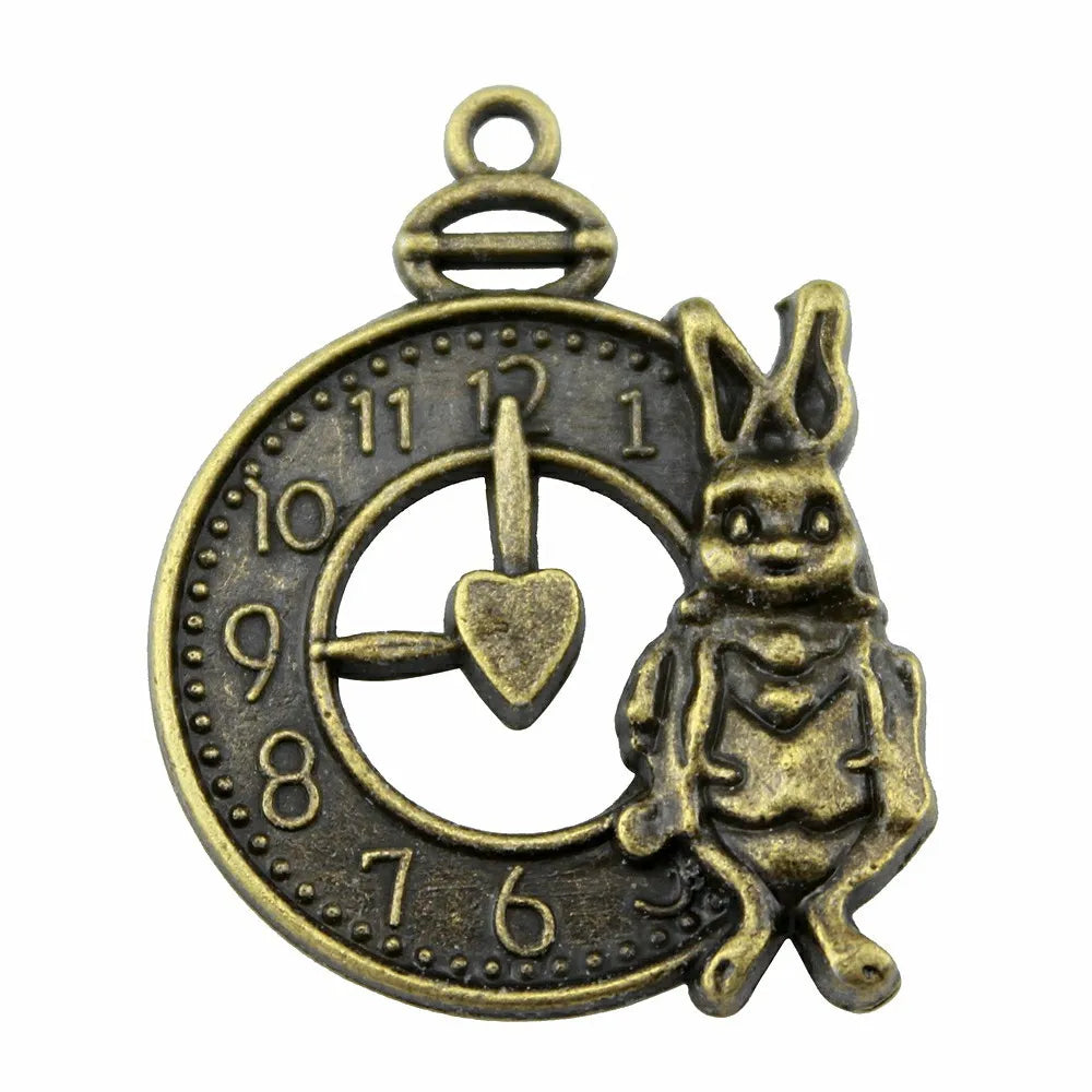 31x25mm 4.3g Multicolor Zinc Alloy Rabbit Clock Charm Pendant for DIY Bracelet Necklace Making