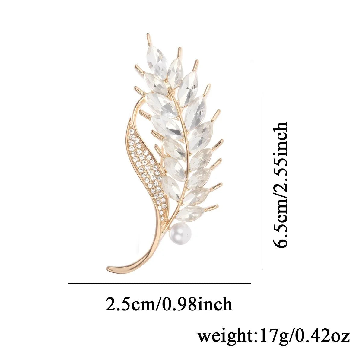 Elegant Wheat Sheaf Brooch With Amber Rhinestones And Faux Pearl, Gold Alloy Lapel Pin Suit Accessory