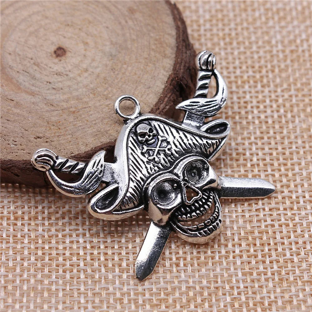 45x34mm 7.3g Multicolor Zinc Alloy Pirate Skull Charm Pendant for DIY Jewelry Making and Accessories
