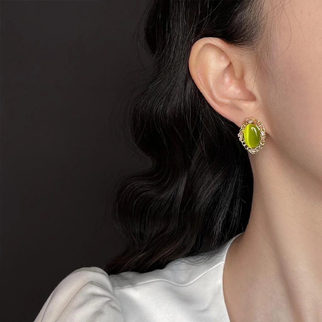 Forest Style Olive Green Zircon Flower Geometric Copper Drop Earrings For Women