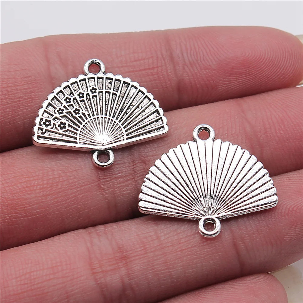 21x24mm 2.4g Antique Silver Zinc Alloy Fan Connector Charm for DIY Bracelet Necklace Jewelry Making