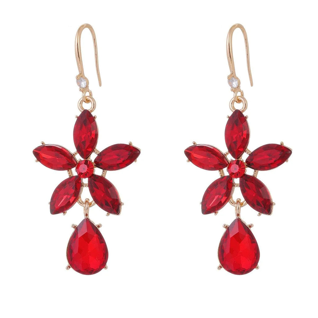 Luxury Crystal Flower Teardrop Dangle Earrings, Vintage Alloy Rhinestone Drop Jewelry For Wedding Party