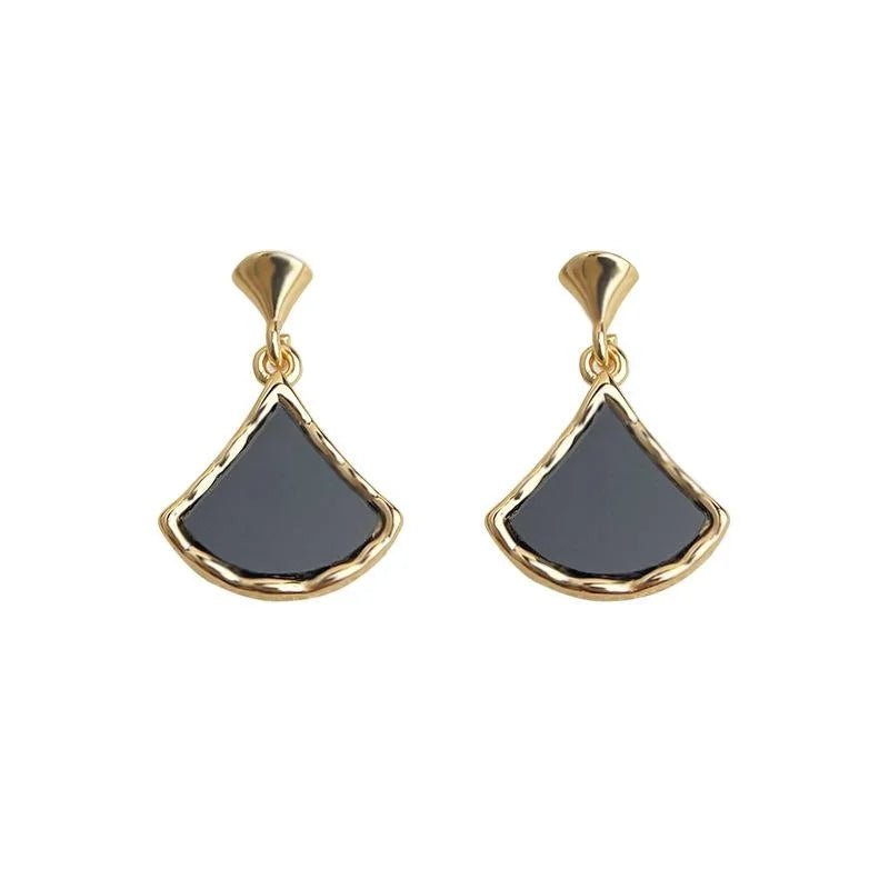 Light Luxury 14K Gold Plated Copper Ginkgo Leaf Geometric Drop Earrings
