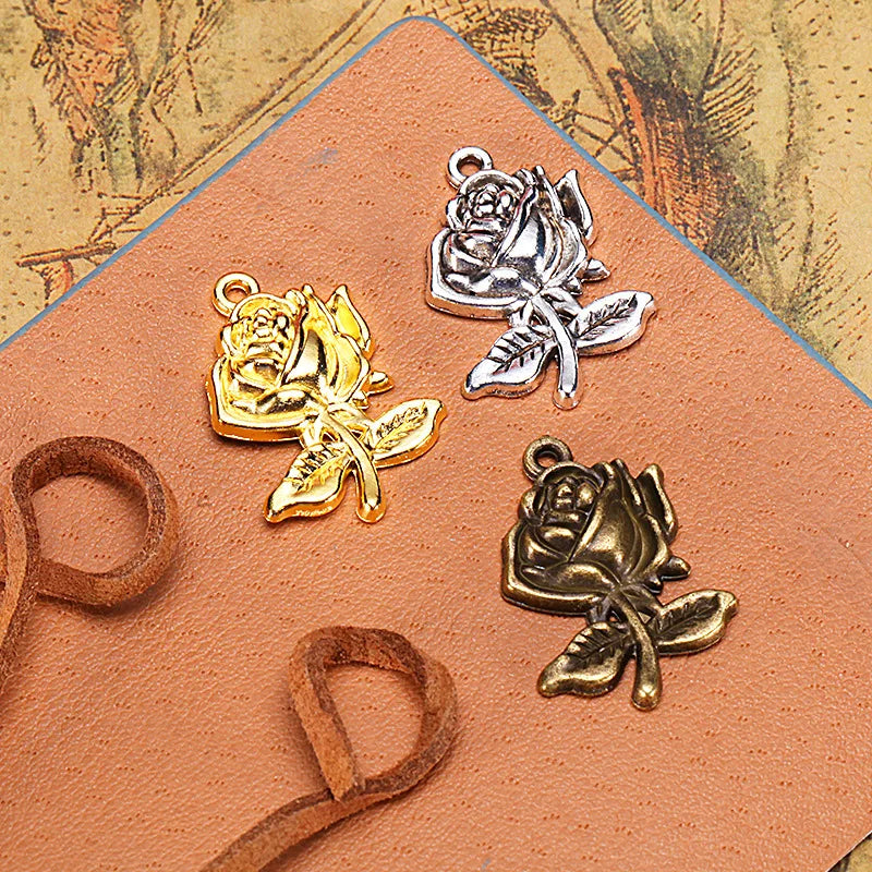 25x17MM Zinc Alloy Rose Charm Pendant for DIY Necklace Bracelet Jewelry Making