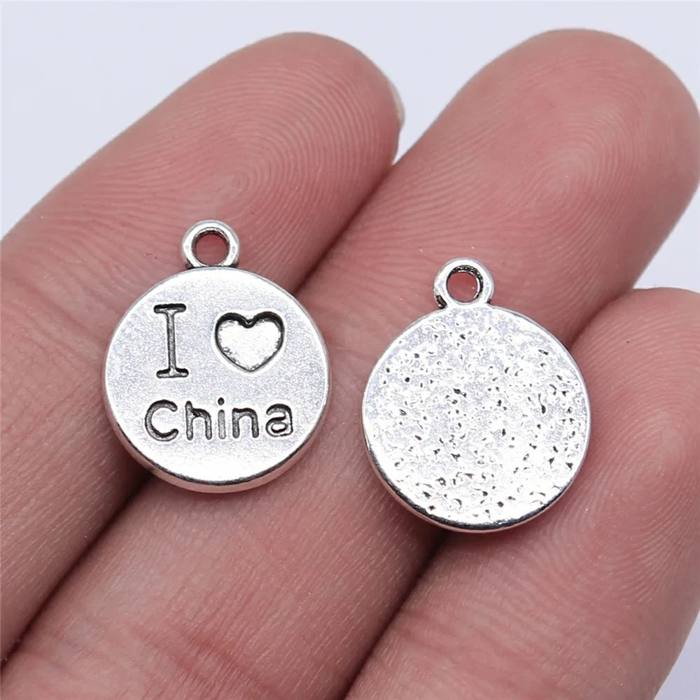 17x14mm 1.5g Antique Silver Zinc Alloy I Love China Charm Pendant for DIY Bracelet Necklace Making