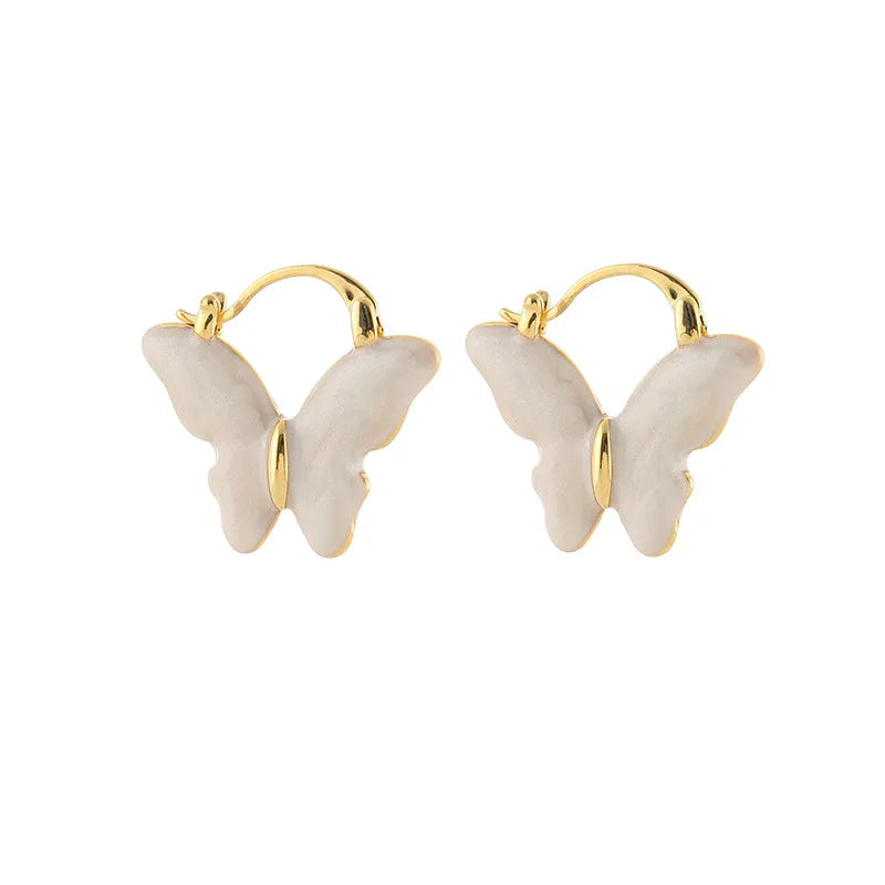 Elegant Cream Enamel Butterfly Alloy Stud & Clip On No Piercing Light Luxury Ear Cuff Drop Earrings