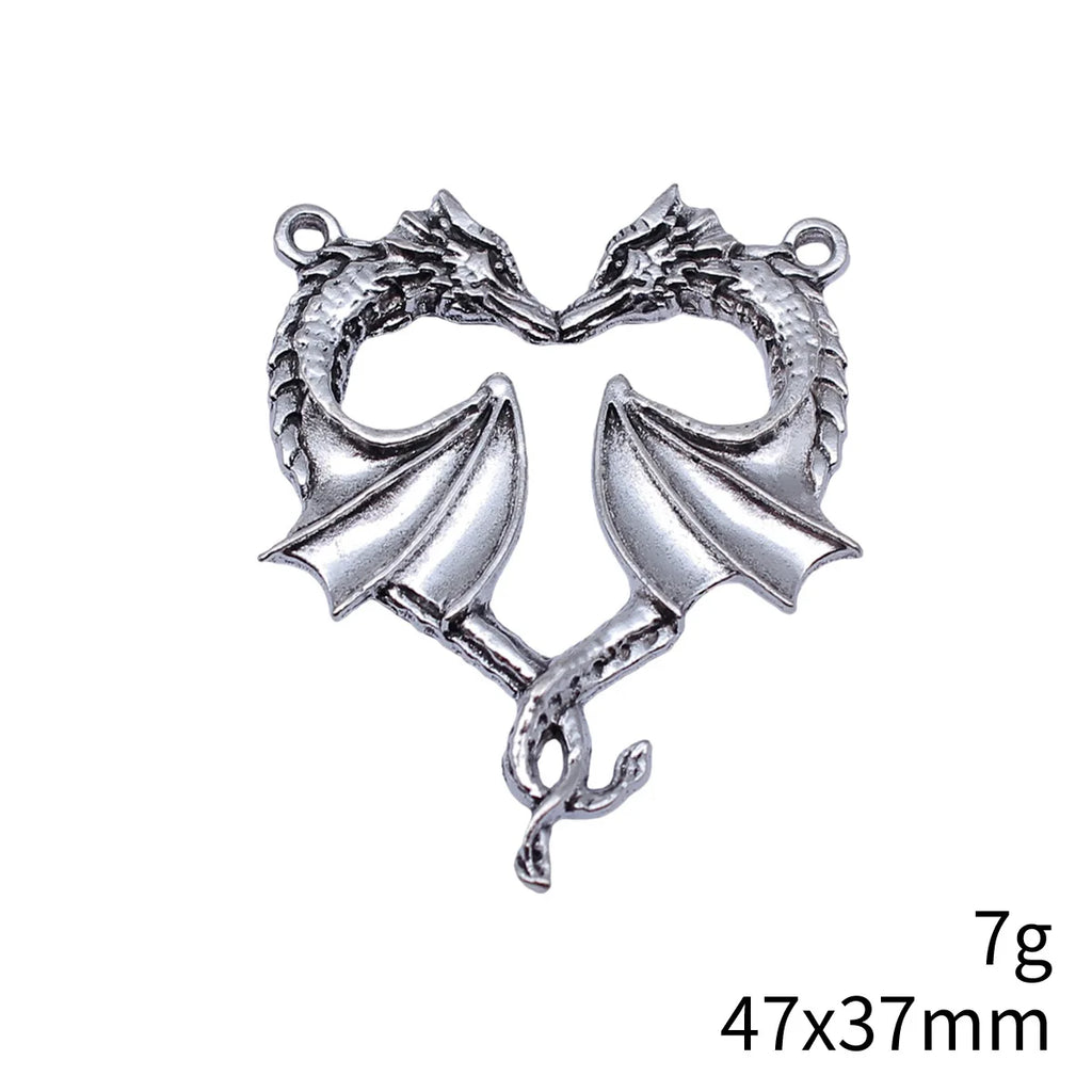 47x37mm 7g Antique Silver Zinc Alloy Gothic Flying Dragon Heart Charm Pendant for DIY Necklace Making