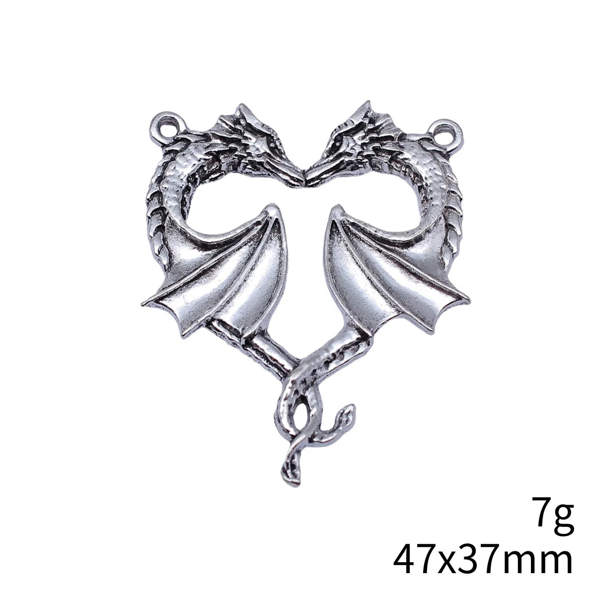47x37mm 7g Antique Silver Zinc Alloy Gothic Flying Dragon Heart Charm Pendant for DIY Necklace Making