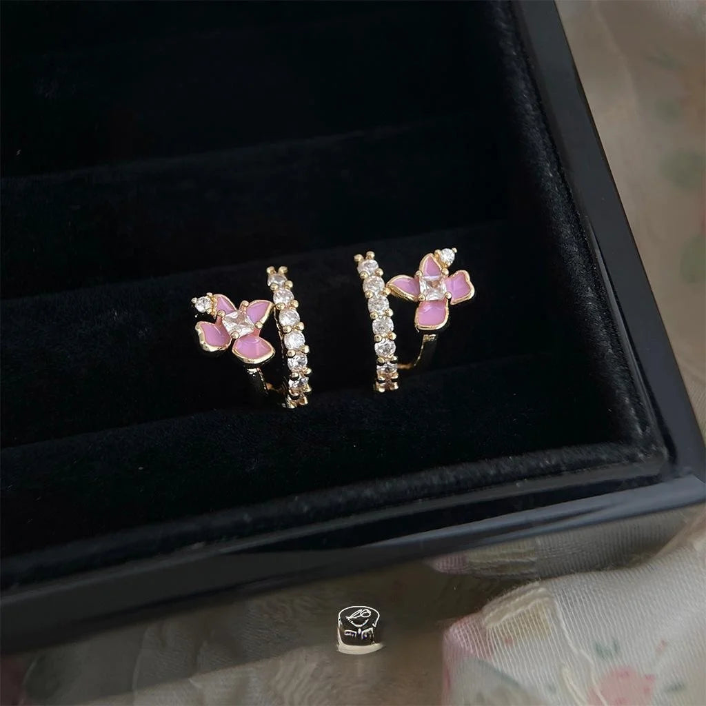14K Gold Plated Copper Hydrangea Enamel Micro Pave Zircon Stud Earrings Pastoral Sweet Style