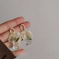 14K Plated Lightweight Acrylic Sheer Gauze Flower Drop Earrings For Women Vintage Forest Style