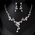 Elegant Bridal Zircon Crystal Pearl Vine Necklace And Earrings Jewelry Set For Wedding Party Gift