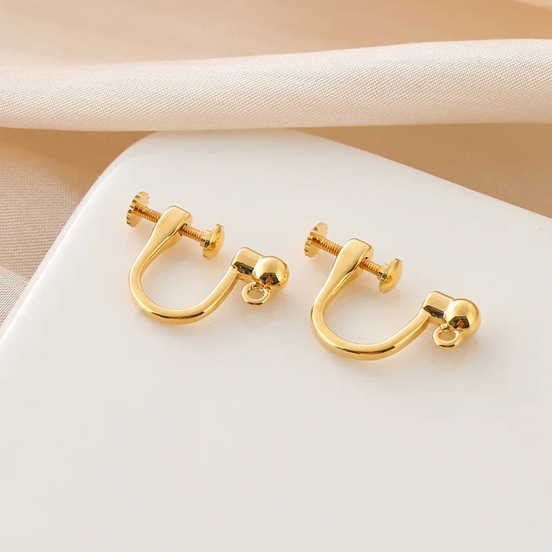 Elegant Gold Alloy Round Bead Hoop Screw Back Stud & Clip On No Piercing DIY Jewelry Making Earrings