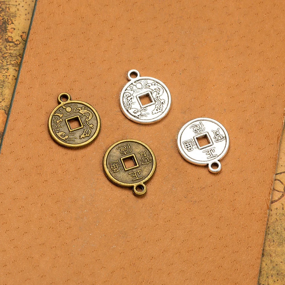 15MM Antique Silver Zinc Alloy Coin Charm Pendant for DIY Necklace Bracelet Jewelry Making