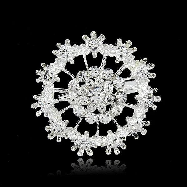Elegant Silver Plated Rhinestone Flower Brooch For Women, Sparkling Lapel Pin Corsage Suit Accessory