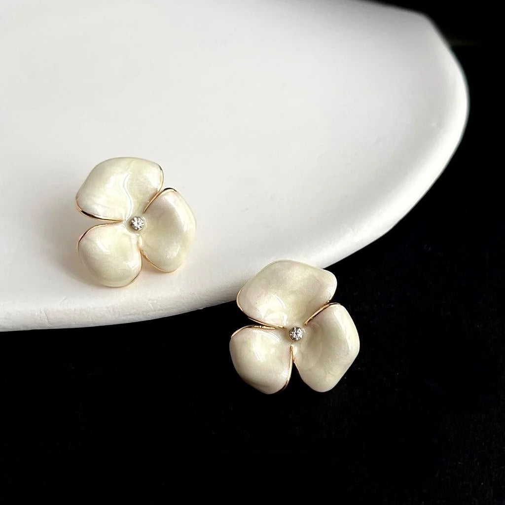 14K Gold Plated Copper Iris Flower Stud Earrings Sweet Elegant Quicksand Texture Jewelry
