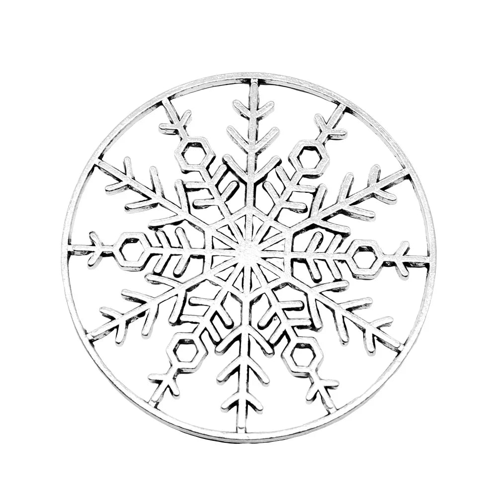 47x47mm 9.2g Zinc Alloy Round Hollow Snowflake Charm Pendant for Christmas Jewelry DIY Making