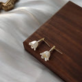 Copper Silver Plated French Court Tulip Pearlescent 3D Floral Branch Drop Earrings