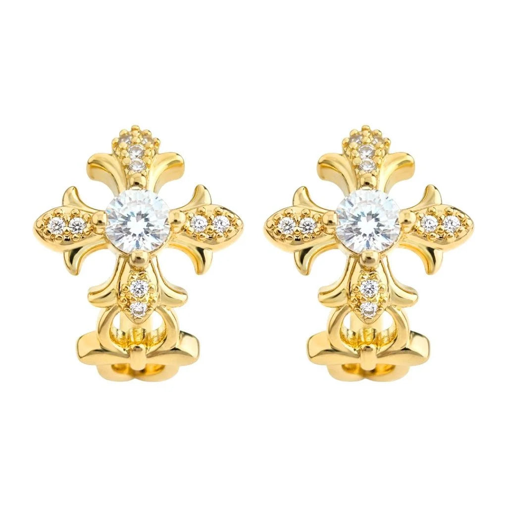 Iris Flower Micro Pave Zircon Copper Drop Earrings Niche Sweet Cool Fashion Jewelry