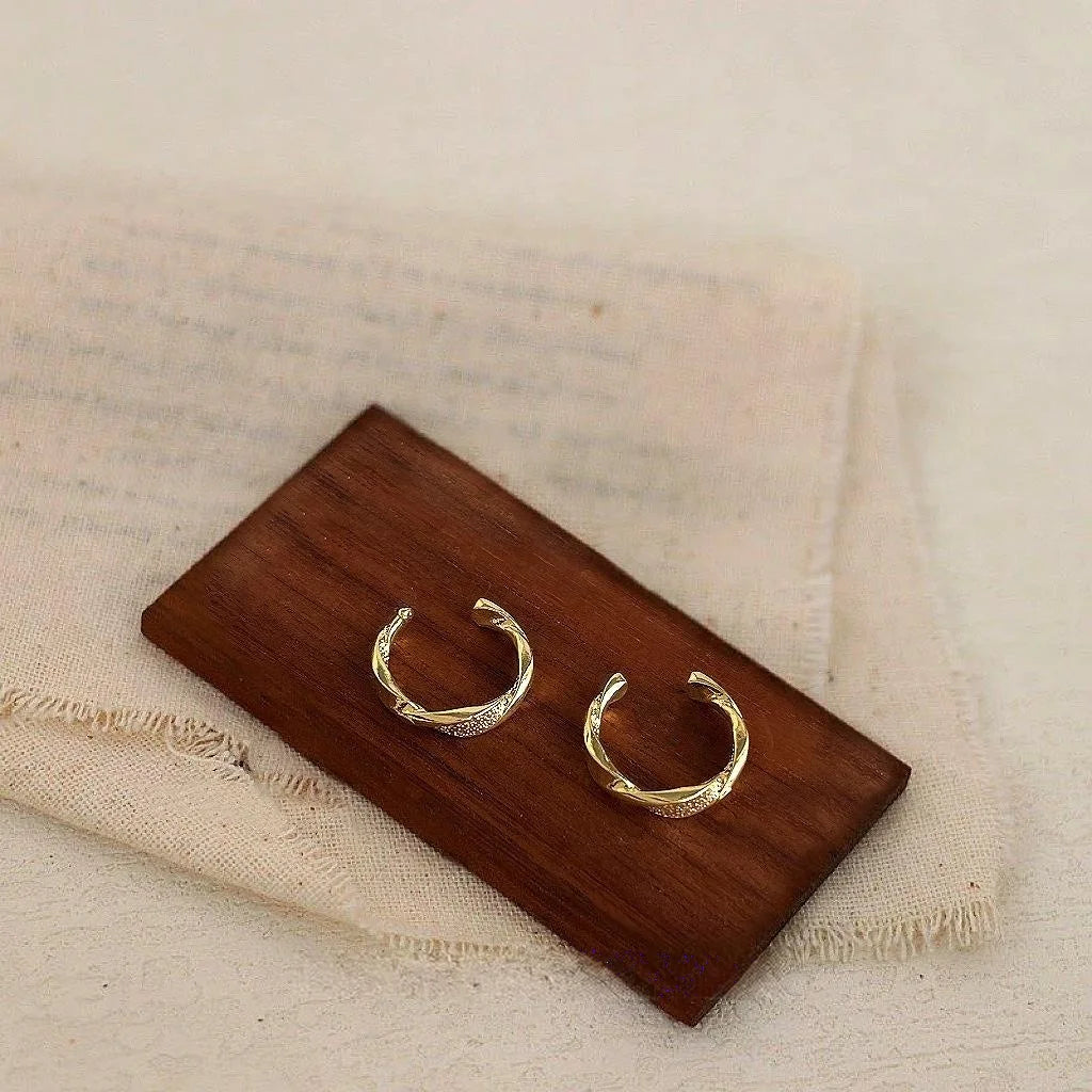 14K Gold Plated Copper Geometric Round Ear Clip Drop Earrings Minimalist No Piercing Jewelry