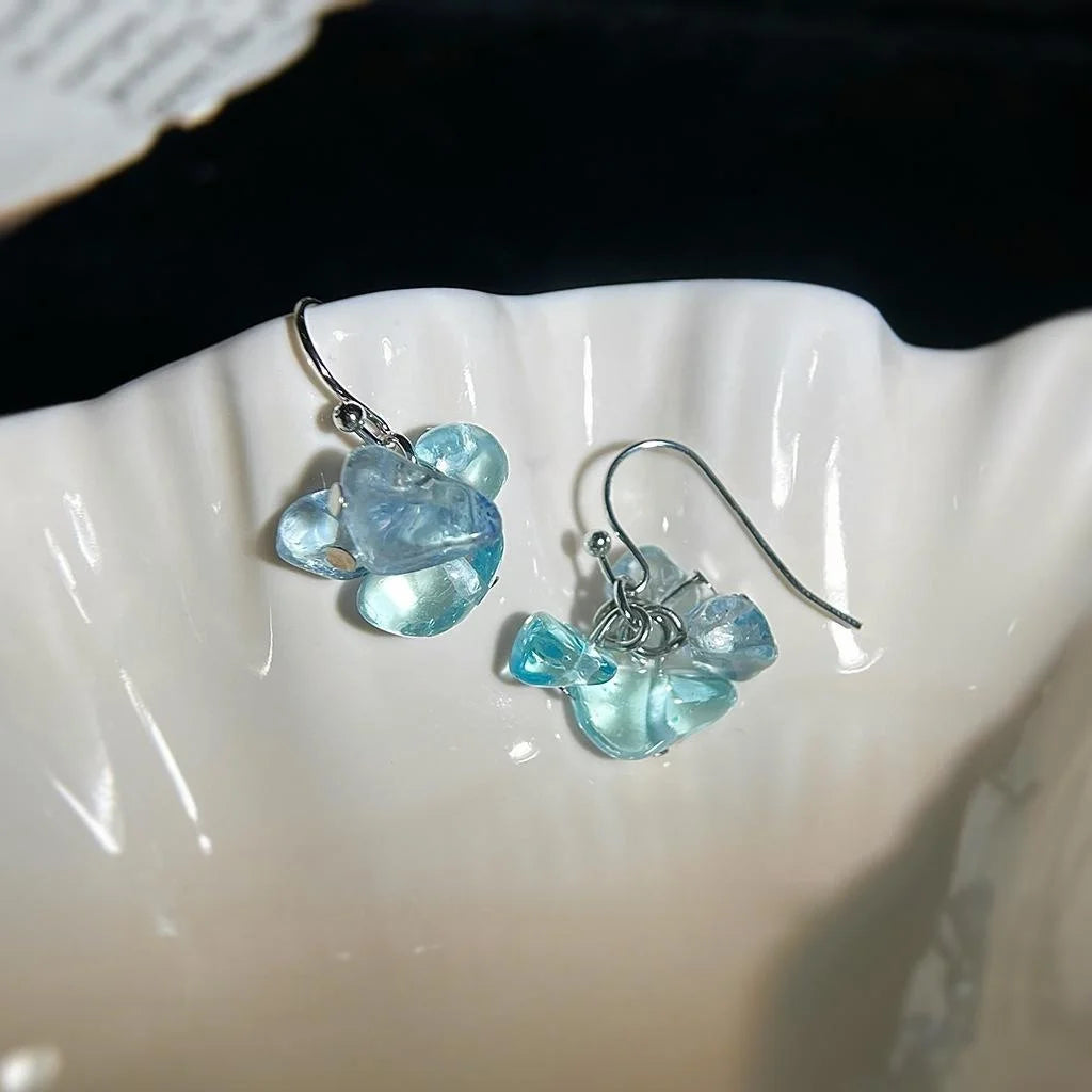 Handmade Aquamarine Crushed Stone Irregular Geometric Drop Earrings For Women