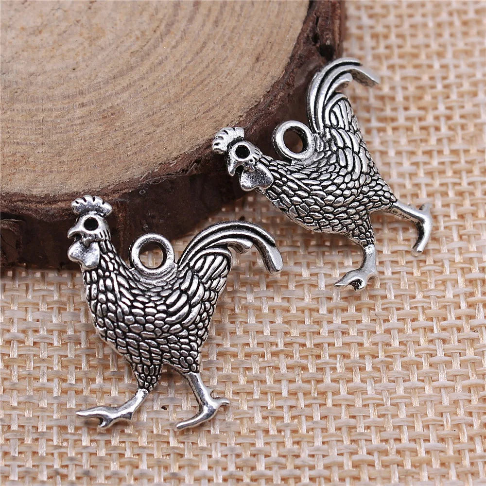 24x22mm 3.4g Antique Silver Zinc Alloy Rooster Double Sided Charm Pendant for DIY Necklace Bracelet Jewelry Making