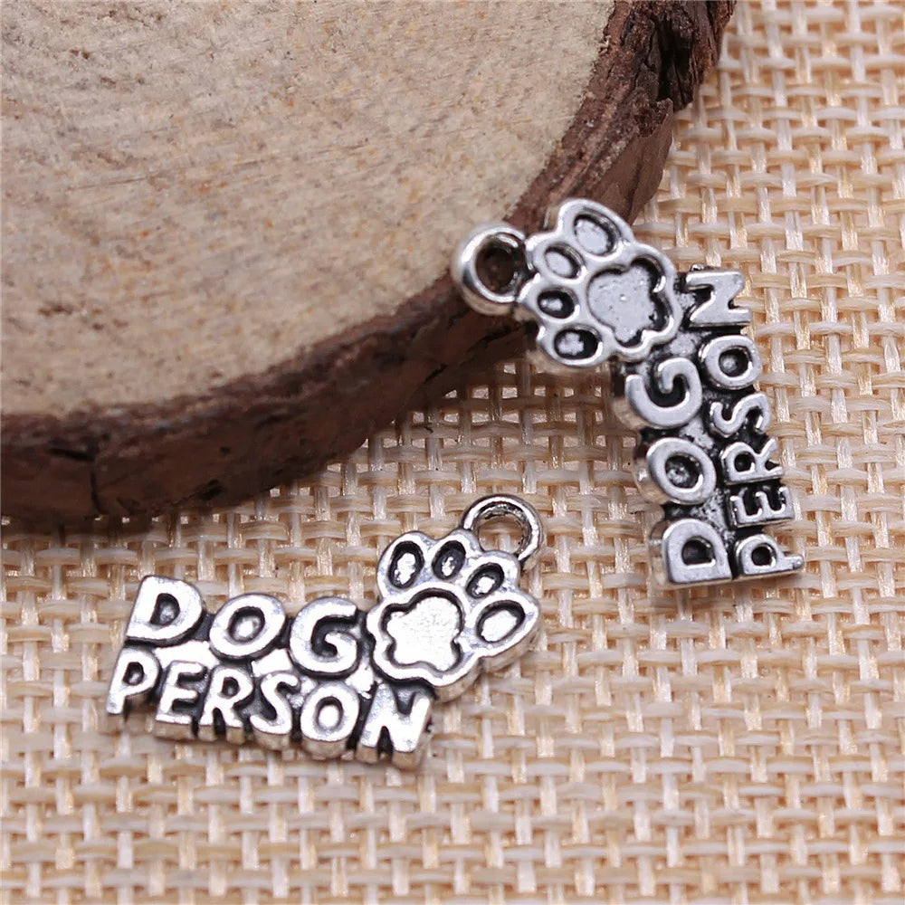 18x13mm 1.3g Zinc Alloy Dog Person Letter Charm Pendant for DIY Pet Theme Jewelry Making