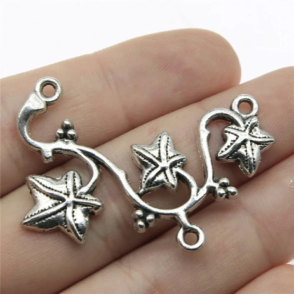 48x29mm 4.9g Antique Silver Zinc Alloy Flower Branch Connector Charm for Garment Jewelry Making