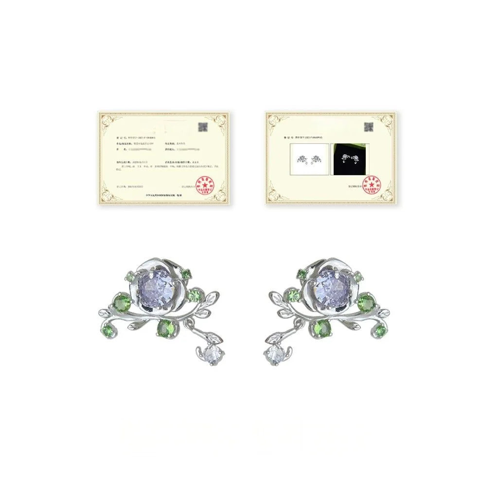 Forest Style Micro Pave Zircon Flower Leaf Stud Earrings Copper