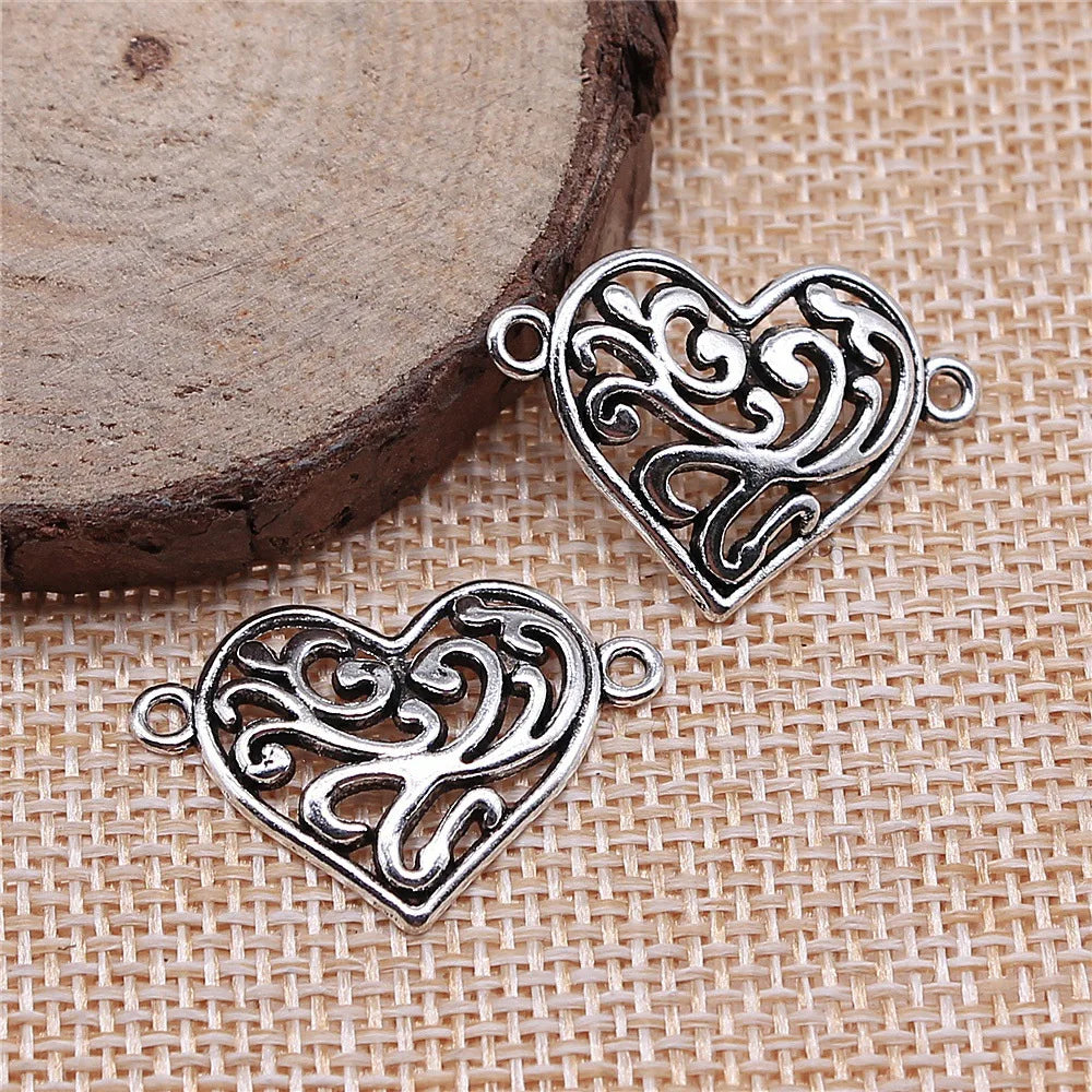 27x19mm 1.5g Zinc Alloy Heart Connector Charm for DIY Bracelet Necklace Jewelry Making