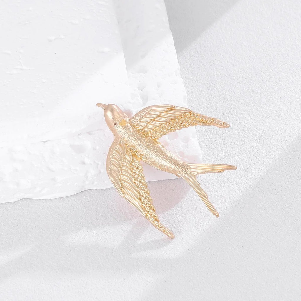 Elegant Gold Swallow Bird Alloy Brooch With Textured Wings, Women's Lapel Pin Corsage Suit Accessory Gift
