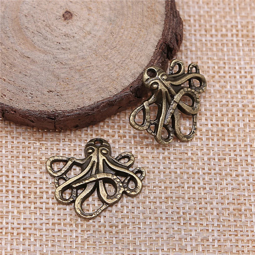 23x20mm 1.2g Multicolor Zinc Alloy Octopus Fish Charm Pendant for DIY Ocean Theme Jewelry Making