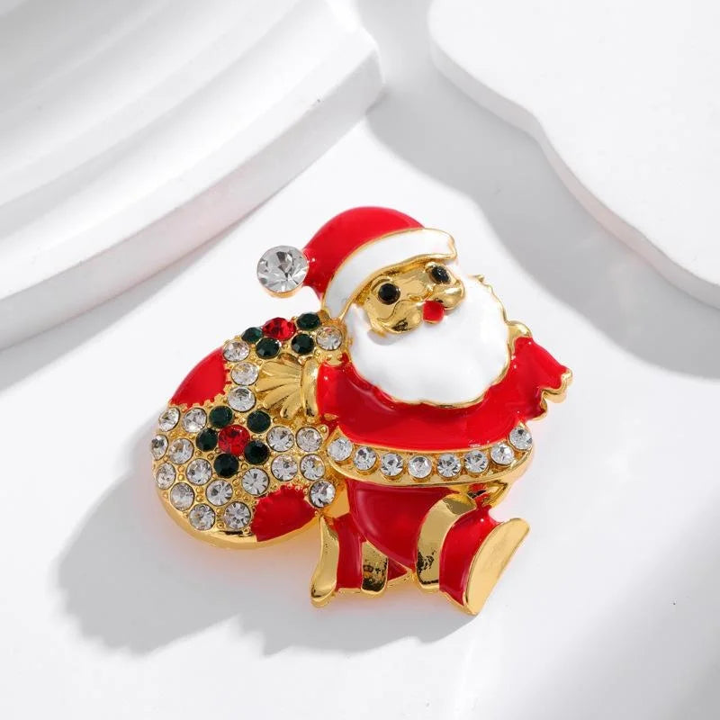 Cute Christmas Santa Apple Hat Cupcake Enamel Rhinestone Alloy Brooch , Festive Lapel Pin Gift