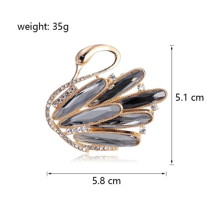 Elegant Swan Alloy Rhinestone Brooch With Black Crystal Wings, Luxury Lapel Pin Corsage Suit Accessory Gift