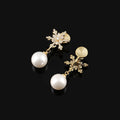 Luxury Snowflake Zircon Starburst Pearl Drop Gold Alloy Stud & Clip On No Piercing Earrings