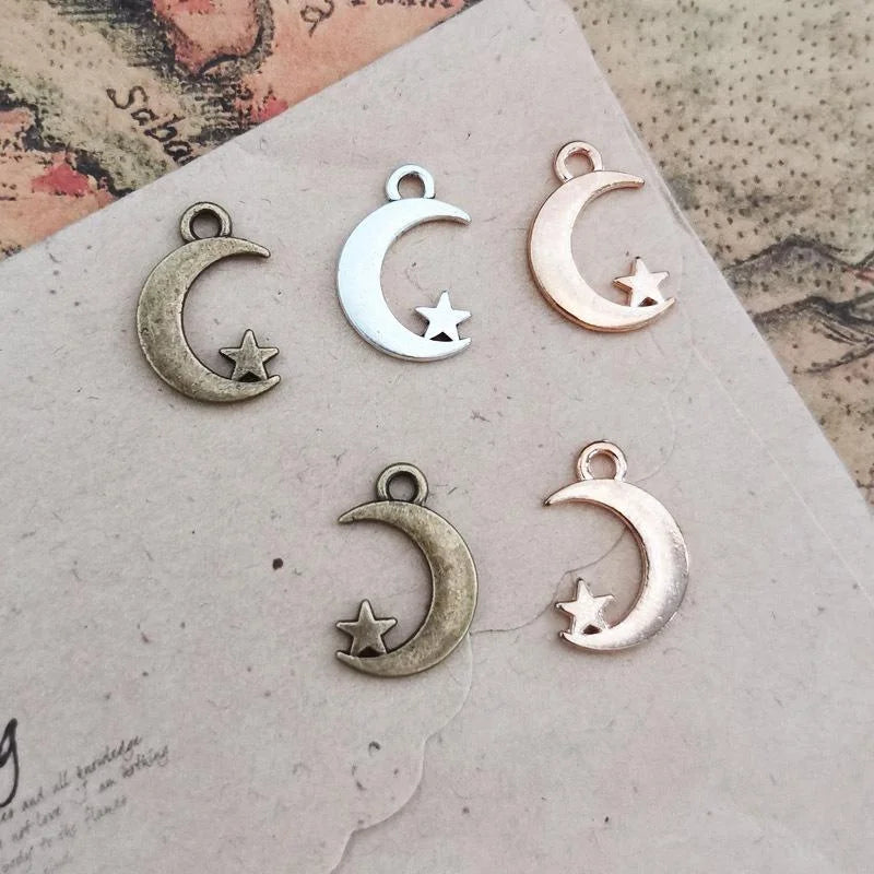 17x11MM Zinc Alloy Moon Double Sided Charm Pendant for DIY Necklace Bracelet Jewelry Making
