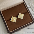 High-End Iris Flower Geometric Square Micro Pave Zircon Copper Stud Earrings With Silver Plated Pins