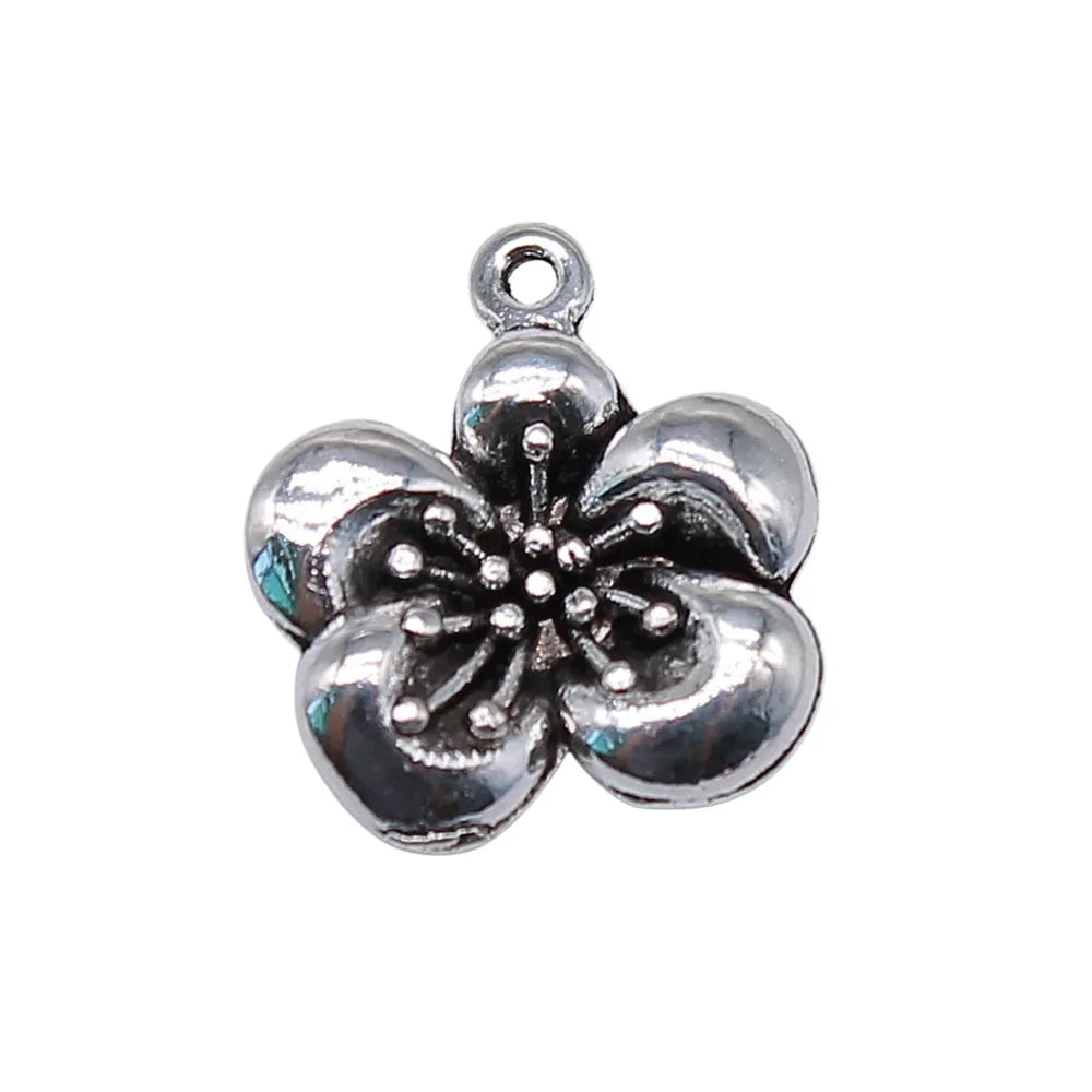 15x14mm 1.1g Antique Silver Zinc Alloy Flower Charm Pendant for Earring Bracelet Jewelry Making