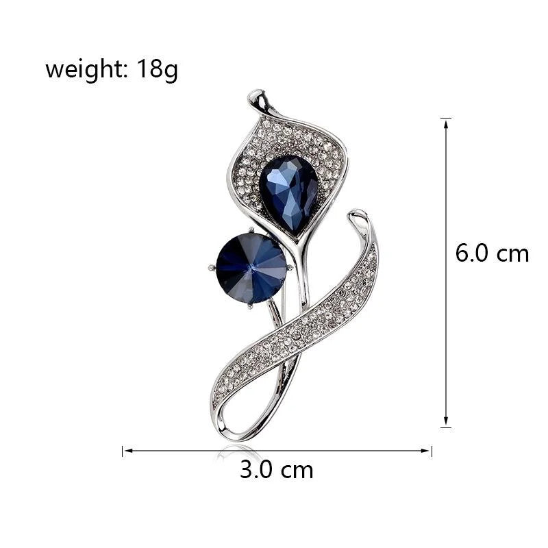 Elegant Blue Crystal Flower Brooch With Rhinestone Pave, Silver Alloy Lapel Pin Corsage Gift